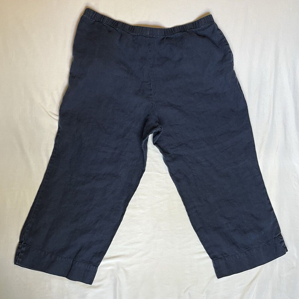 J.Jill Love Linen Navy Blue Wide Leg Elastic Waist Pants Women Large L Missy - Picture 2 of 12